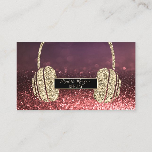 Modern Glitter Bokeh, Glitter Headphone DJ Visitkort (Framsida)