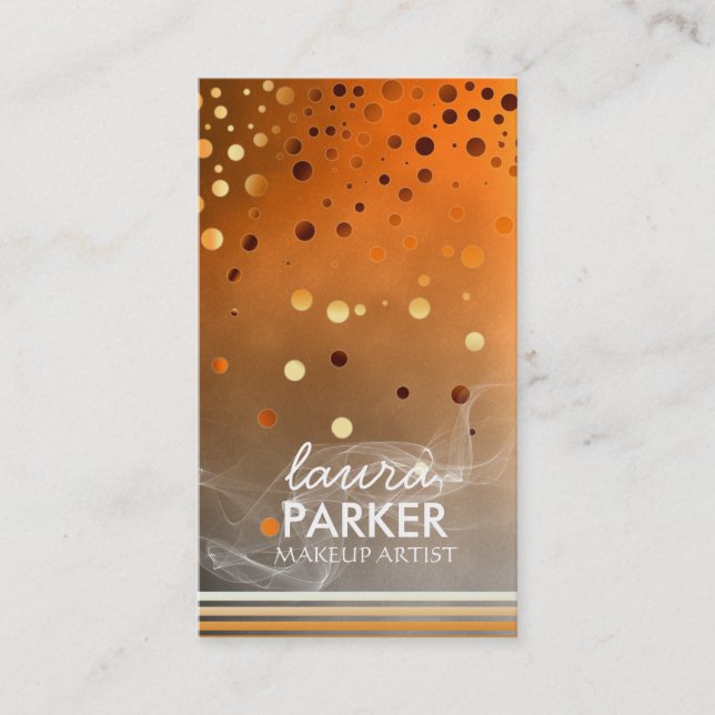 Modern Glitter Bokeh Makeup Artist Orange Visitkort (Framsida)