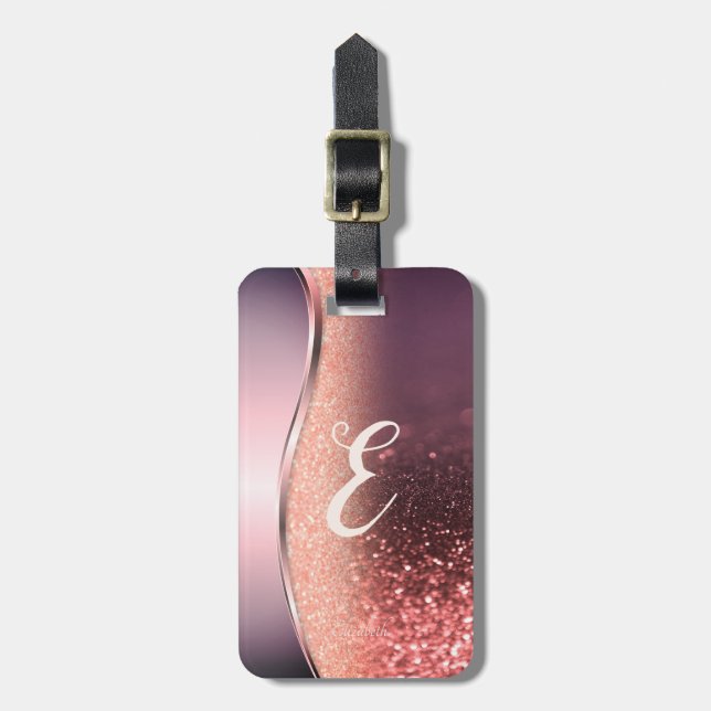 Modern Glitter Bokeh, Monogram Bagagebricka (Vertikal Framsida)