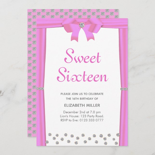 Modern Glitter Diamonds Sweet sixteen Inbjudningar (Fram/baksida)