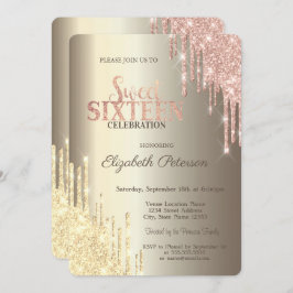 Modern Glitter Drips Champagne Guld Sweet 16 Inbjudningar