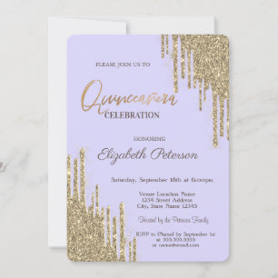 Modern Glitter Drips Lavendel Quinceañera Inbjudningar