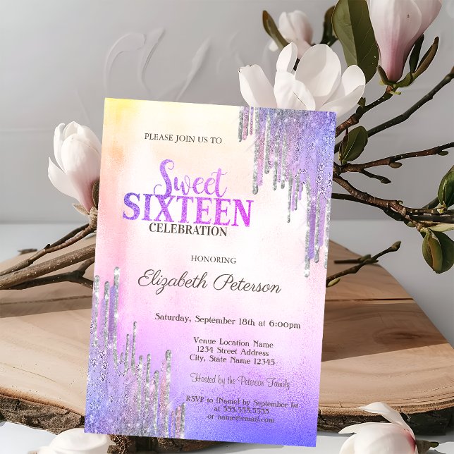 Modern Glitter Drips Ombre Metallisk Sweet 16  Inbjudningar (Skapare uppladdad)
