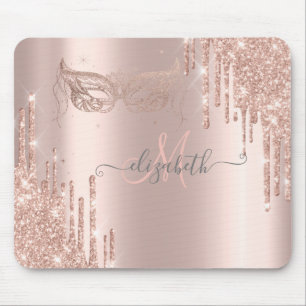 Modern Glitter Drips Rose Gold Masque Monogramm Musmatta