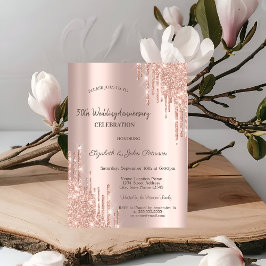 Modern Glitter Drips Rose Guld Bröllopsjubileum Inbjudningar