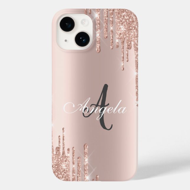 Modern Glitter Drips Roséguld, Monogram (Baksida)
