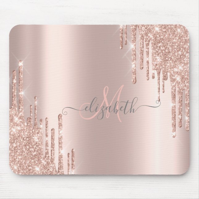 Modern Glitter Drips Roséguld Monogram Musmatta (Framsidan)