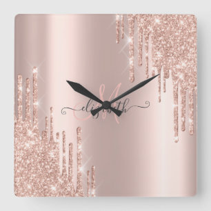 Modern Glitter-drivrutiner Ro Guld Monogram Fyrkantig Klocka