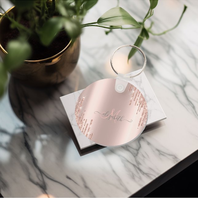 Modern Glitter-drivrutiner Ro Guld Monogram Nyckelring (Skapare uppladdad)