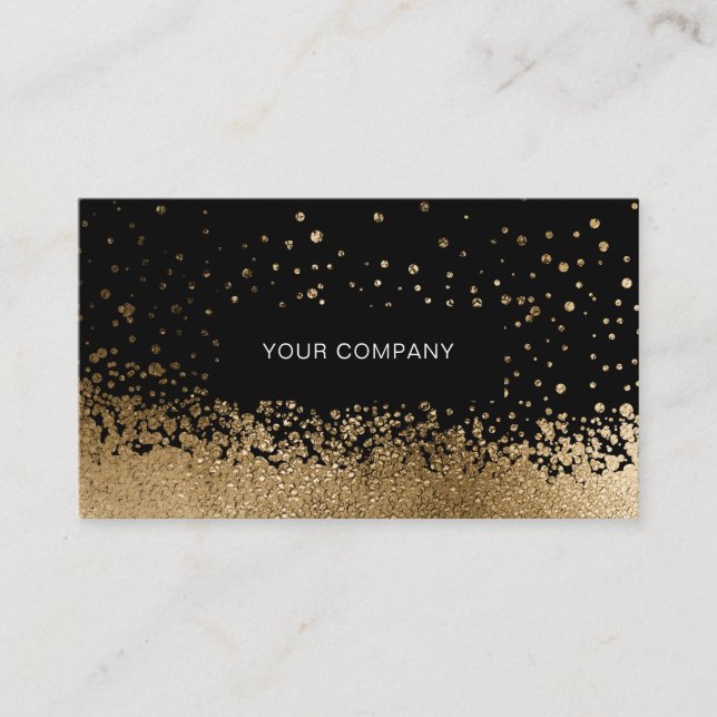 Modern Glitter Drop Gold Schwarz Visitenkarte Visitkort (Framsida)