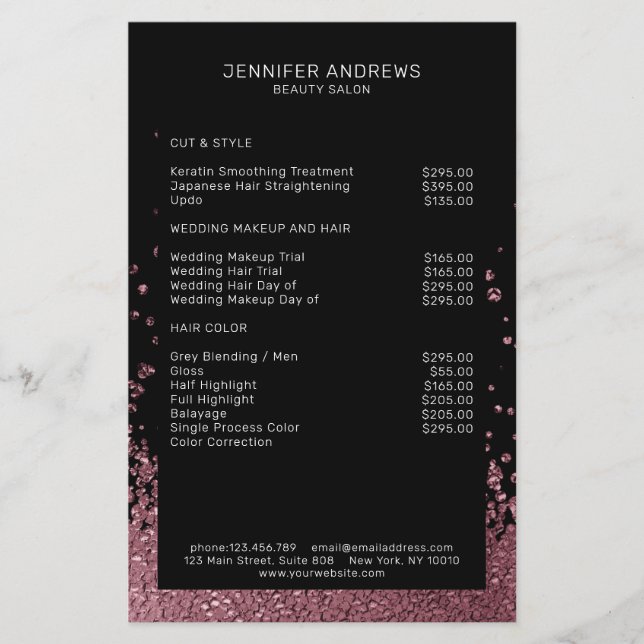 Modern Glitter Drop Roseguld Flygblad (Framsidan)