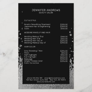 Modern Glitter Drop Silver Svart Flygblad