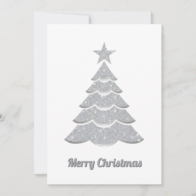 Modern Glitter Elegant Snow Christmas Pine Tree Julkort (Framsida)
