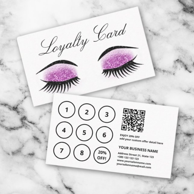 Modern Glitter Eyelash Salon Loyalty Card Lojalitetskort (Skapare uppladdad)