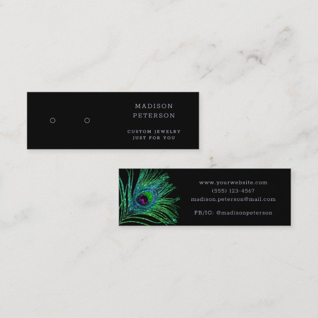 Modern Glitter Feather Jewelry Earring Visning Mini Visitkort (Fram/baksida)