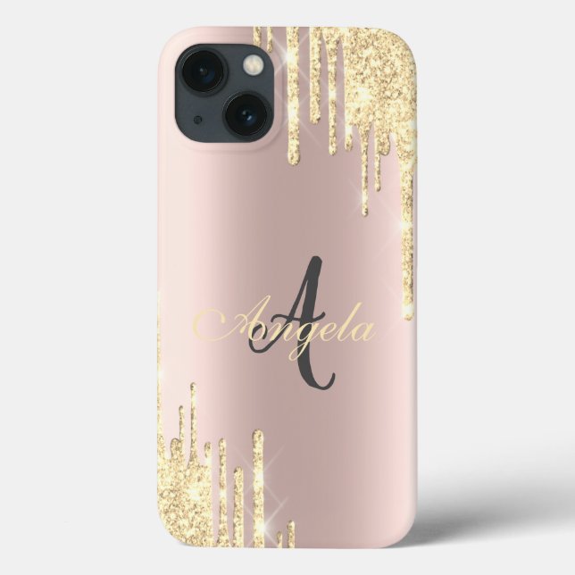 Modern Glitter Guld Dropp Rose Guld, Monogram  (Baksida)