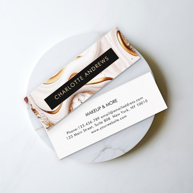 Modern Glitter Guld Marble Salon Mini Visitkort (Skapare uppladdad)