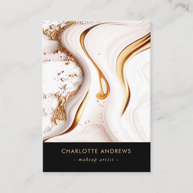 Modern Glitter Guld Marble Salon QR-kod Visitkort (Framsida)