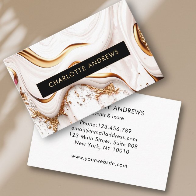 Modern Glitter Guld Marble Salon Visitkort (Modern Glitter Gold Marble Salon Business Card)
