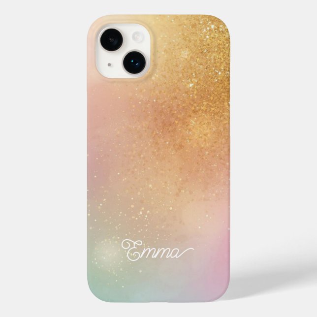 Modern Glitter Holographic Gold with Name (Baksida)