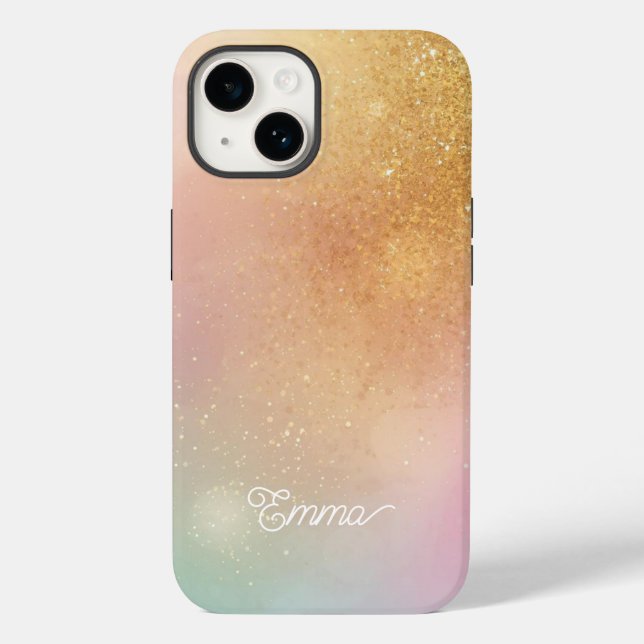 Modern Glitter Holographic Gold with Name (Baksida)