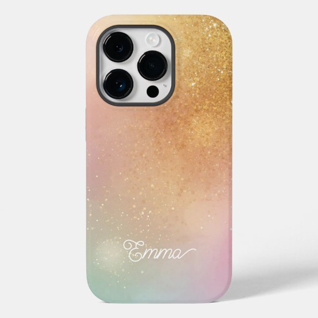 Modern Glitter Holographic Gold with Name (Baksida)