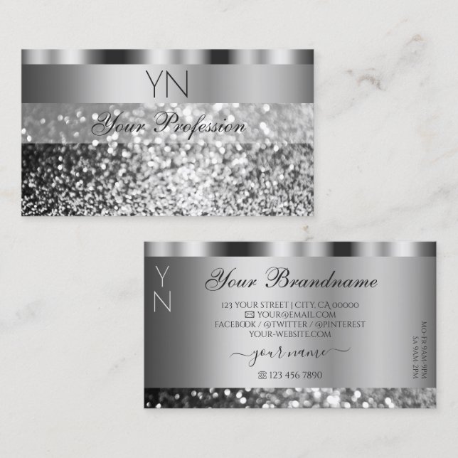 Modern Glitter i Silver-mousserande elegant Visitkort (Fram/baksida)