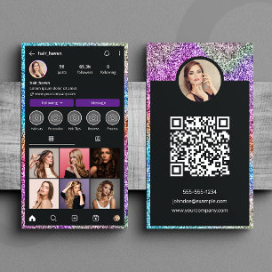 Modern Glitter Instagram Hair Salon QR-kod Visitkort