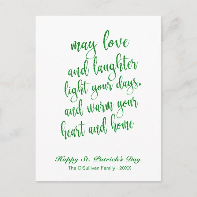 Modern Glitter Irish Blessing St. Patrick's Day Vykort (Framsida)