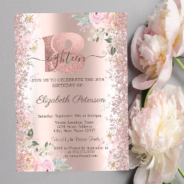 Modern Glitter Konfetti Roséguld 18-årsdag Inbjudningar