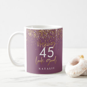 Modern glitter lila och guld 45-timmarsdag kaffemugg