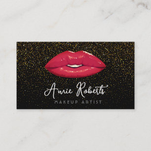 Modern Glitter Makeup Artist Red Läppar Visitkort