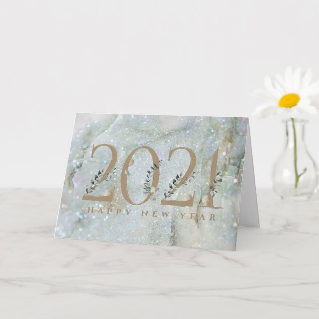 Modern Glitter Marble Gott nytt år 2021 Kort (Liten växt)