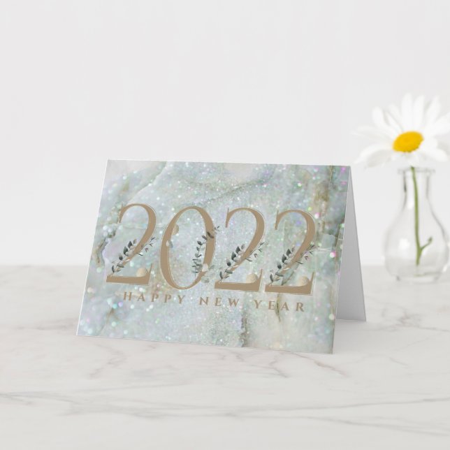 Modern Glitter Marble Gott nytt år 2022-kort Kort (Liten växt)