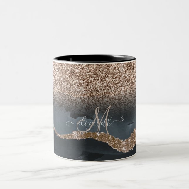 Modern Glitter Marble Monogram Två-Tonad Mugg (Center)