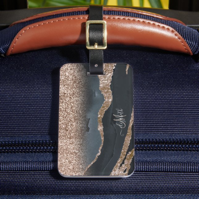 Modern Glitter Marmor Monogram Bagagebricka (Framsida Insitu 2)