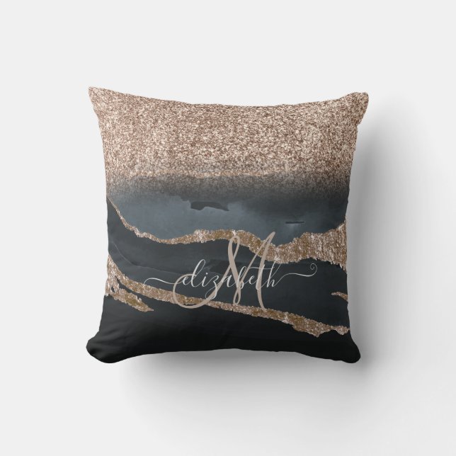 Modern Glitter Marmor Monogram Kudde (Framsida)