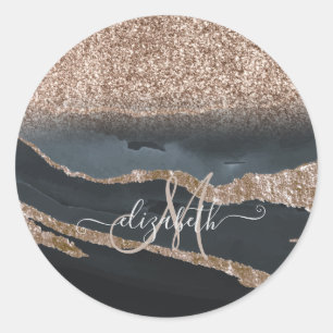 Modern Glitter Marmor Monogram Runt Klistermärke