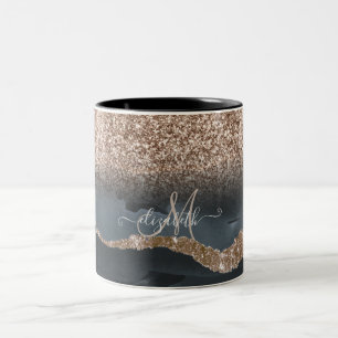 Modern Glitter Marmor Monogram Två-Tonad Mugg