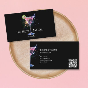 Modern Glitter Martini Bartender Cocktail Servitör Visitkort