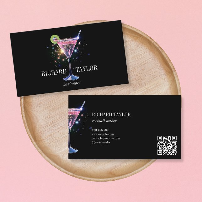 Modern Glitter Martini Bartender Cocktail Servitör Visitkort (Skapare uppladdad)