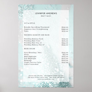 Modern Glitter Mint Salong Prislista Poster