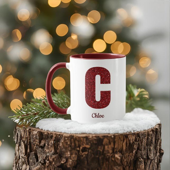 Modern Glitter Monogram C Mug with Name Mugg (Skapare uppladdad)