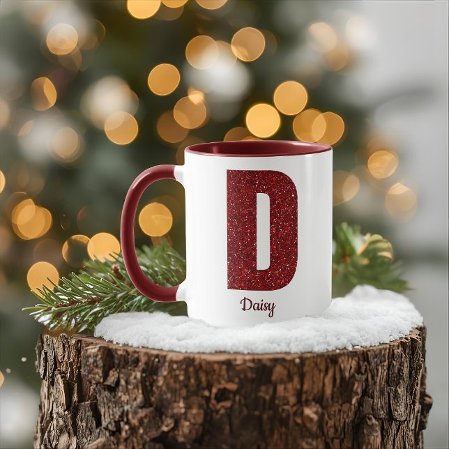 Modern Glitter Monogram D Mug with Name Mugg (Skapare uppladdad)