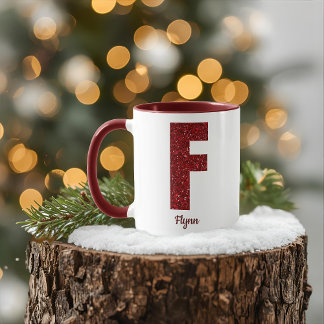 Modern Glitter Monogram F Mug with Name Mugg