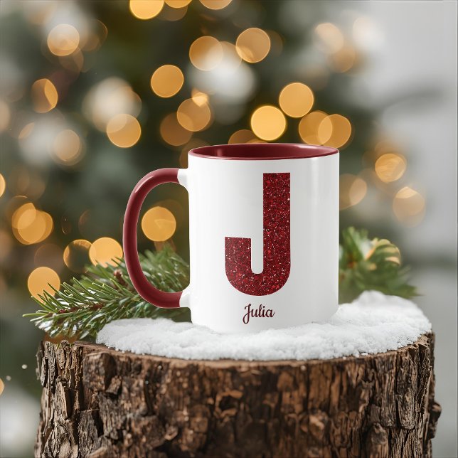 Modern Glitter Monogram J Mug with Name Mugg (Skapare uppladdad)