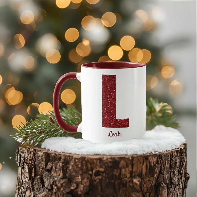 Modern Glitter Monogram L Mug with Name Mugg (Skapare uppladdad)
