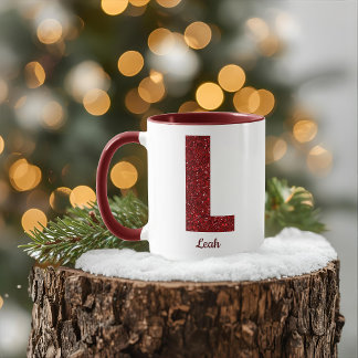 Modern Glitter Monogram L Mugg med Namn