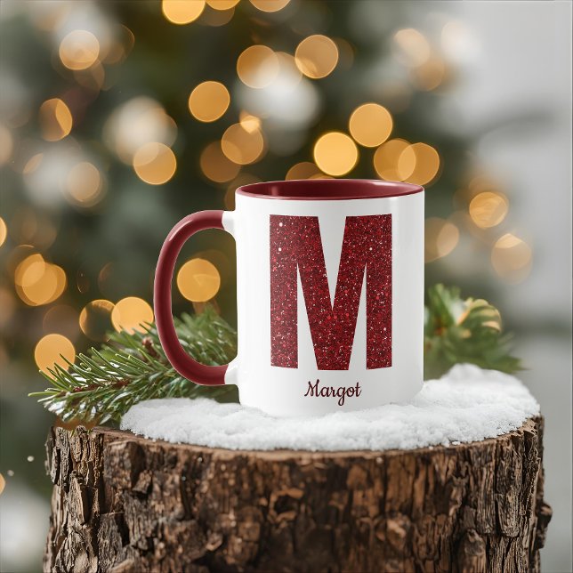 Modern Glitter Monogram M Mugg med Namn (Skapare uppladdad)