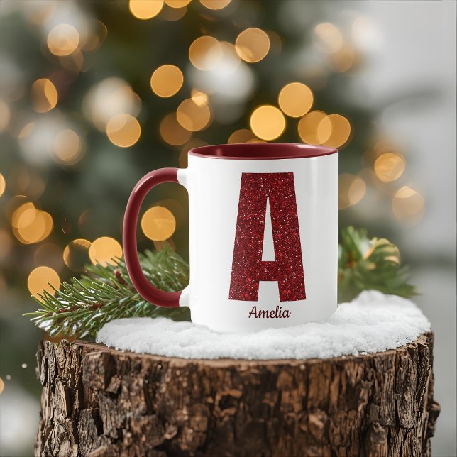 Modern Glitter Monogram Mug with Name Mugg (Skapare uppladdad)